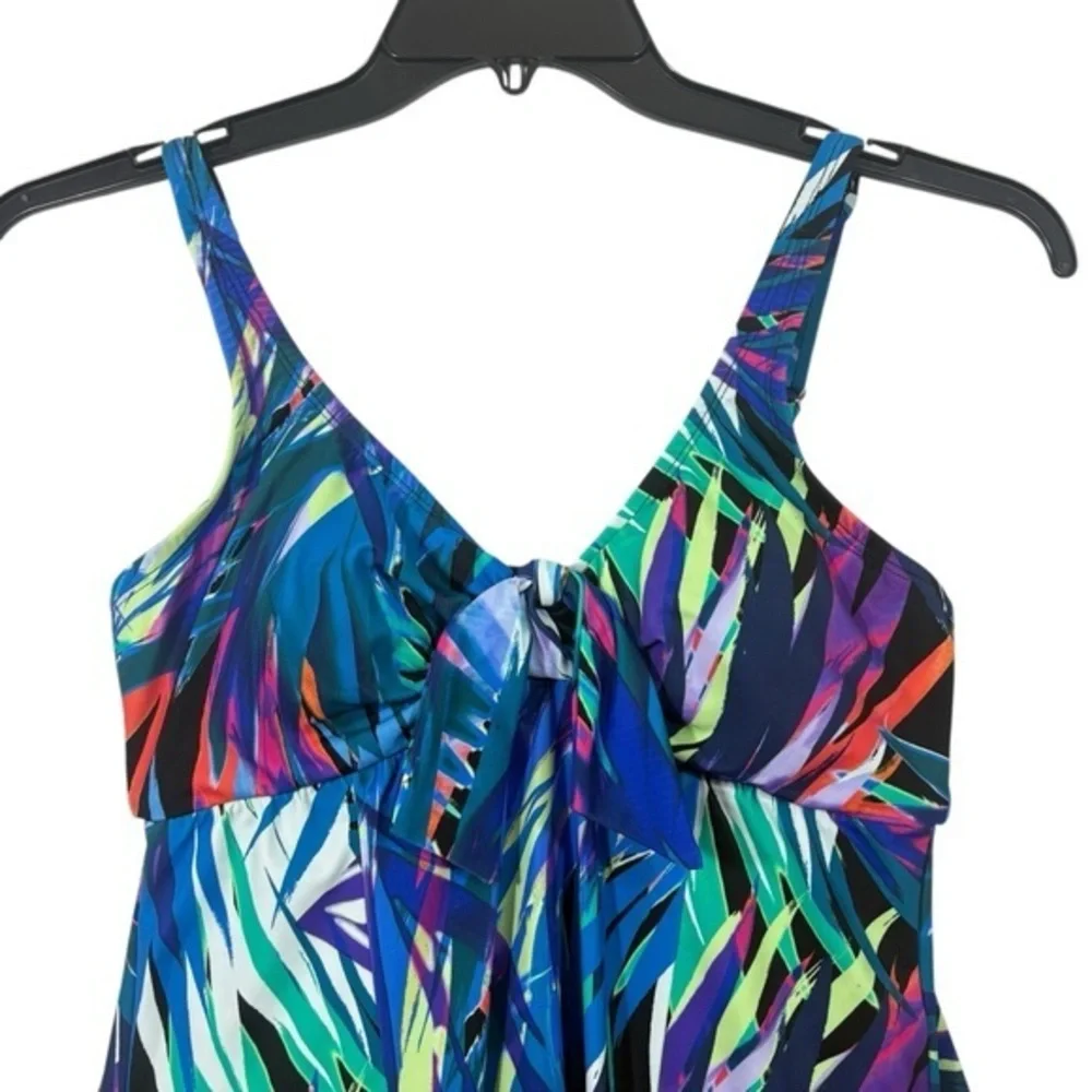 Swim Solutions NWT $112 Women's Printed Bow-Front Swim Dress 12 L - Picture 4 of 11